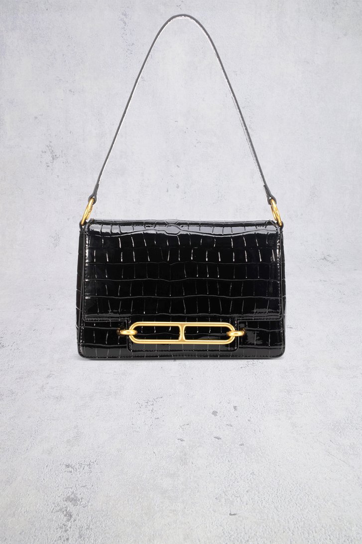 Le devant de Sac à main noir à structure crocodile de Laurent David pour Femmes