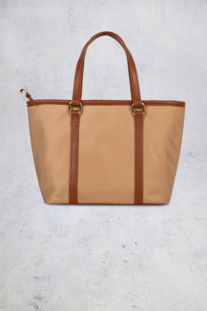Le dos de Sac à main taupe avec détails bruns aspect cuir de Laurent David pour Femmes