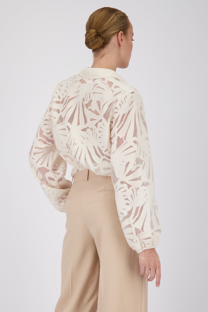 Semi-transparante ecru blouse met bladermotief van DAUST voor Dames