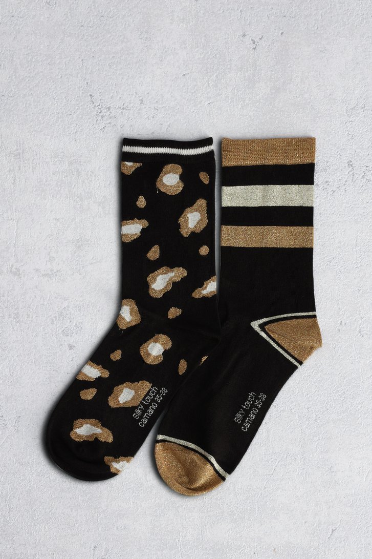 Le devant de Set de 2 chaussettes noires à détails dorés de Camano pour Femmes
