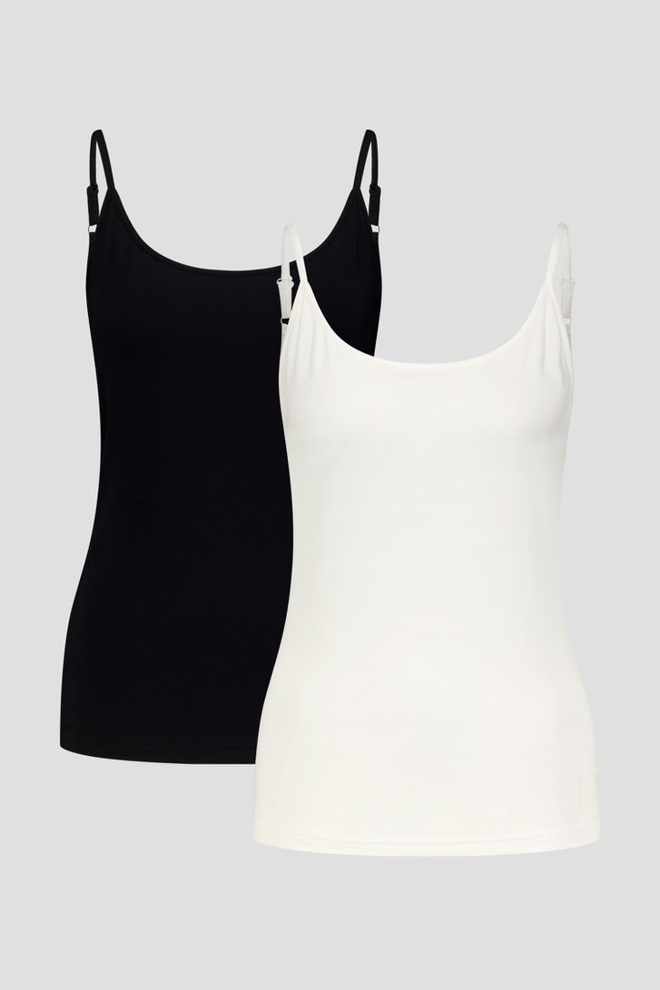 Le devant de Set de tops noir et blanc à bretelles réglables de Liberty Island pour Femmes