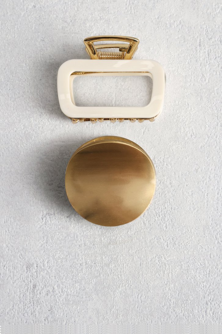 Voorkant van Set van 2 haarspelden – Goud en ecru door Liberty Island voor Dames