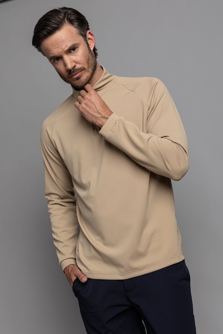 Détail de Shirt de golf beige avec courte fermeture zippée de Dansaert Golf Club pour Hommes