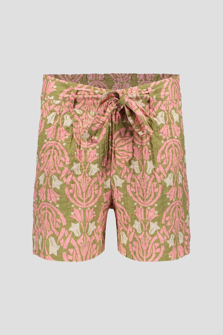 Short paperbag vert olive avec imprimé écru-rose de Geisha pour Femmes