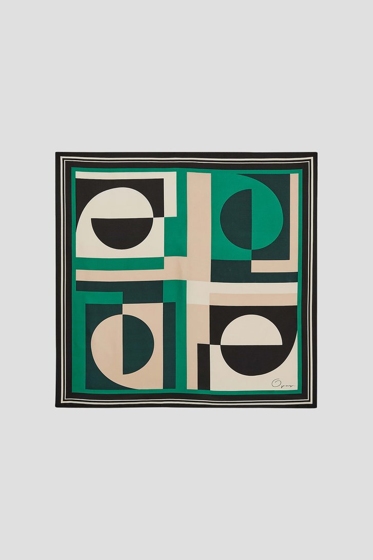 Sjaaltje met print in zwart, ecru en groen van Opus voor Dames