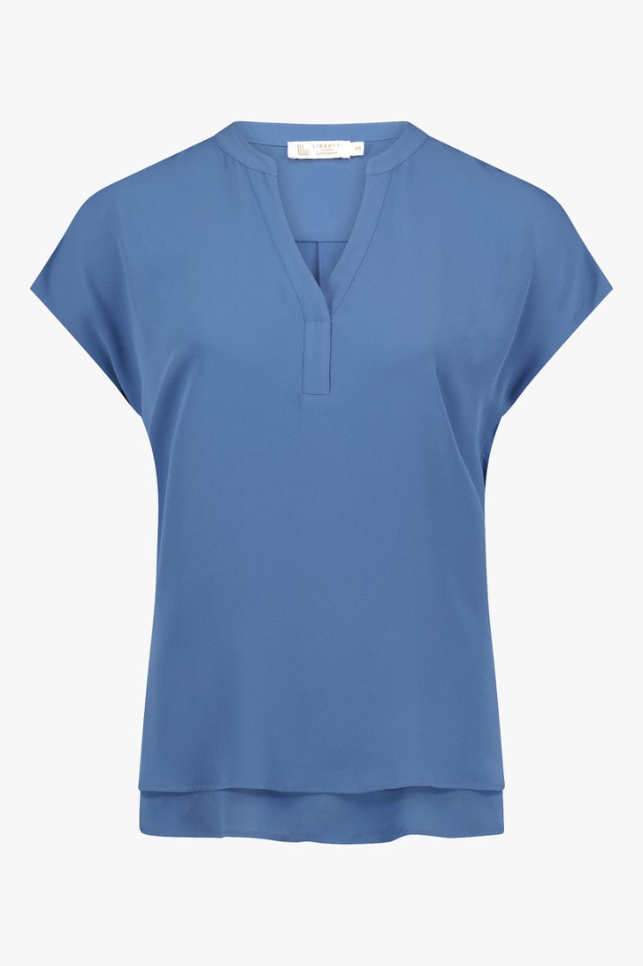 Staalblauwe blouse met V-hals van Liberty Island voor Dames