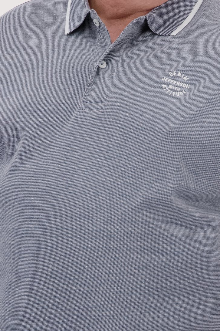 Staalblauwe polo met logo op de borst van Jefferson voor Heren