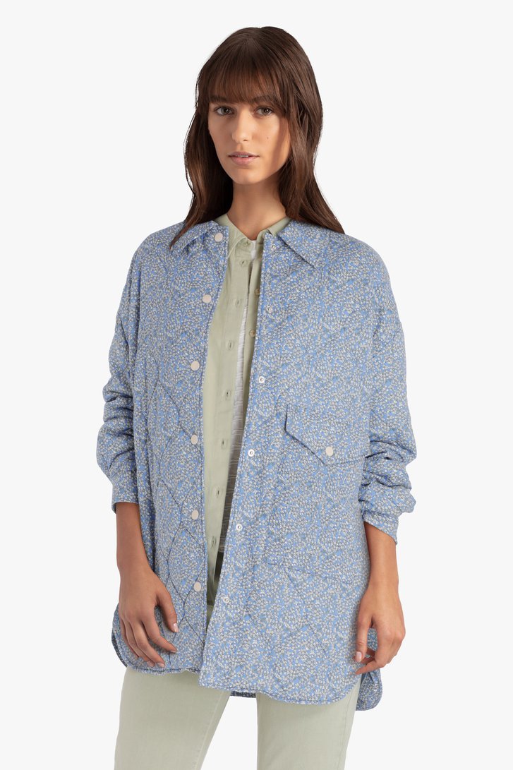 Staalblauwe vest met bloemenprint