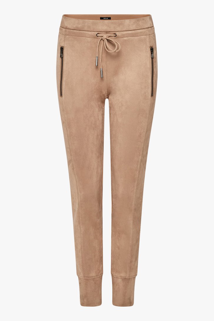 Suède bruine broek met elastische tailleband van Opus voor Dames