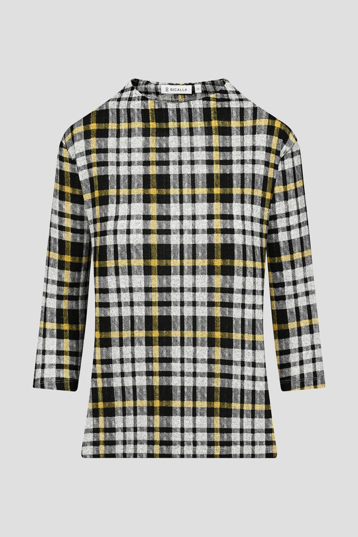 T-shirt à carreaux en gris et jaune de Bicalla pour Femmes