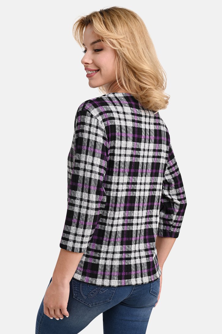 T-shirt à carreaux en gris et violet de Bicalla pour Femmes