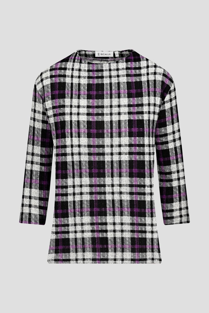 T-shirt à carreaux en gris et violet de Bicalla pour Femmes