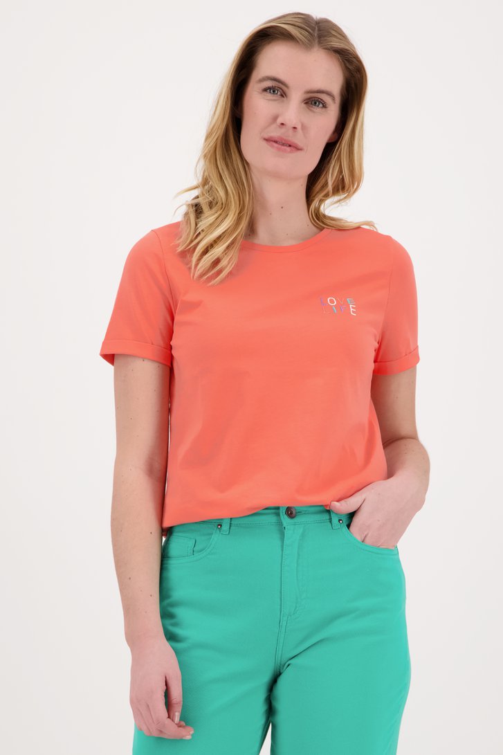 T-shirt à manches courtes de couleur corail de Libelle pour Femmes
