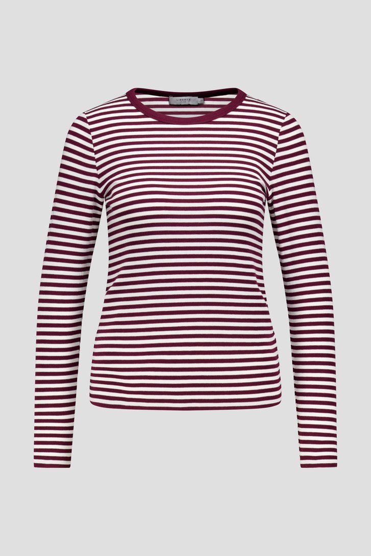 Photo produit 1 de T-shirt à manches longues rayé blanc et bordeaux de Liberty Island pour Femmes