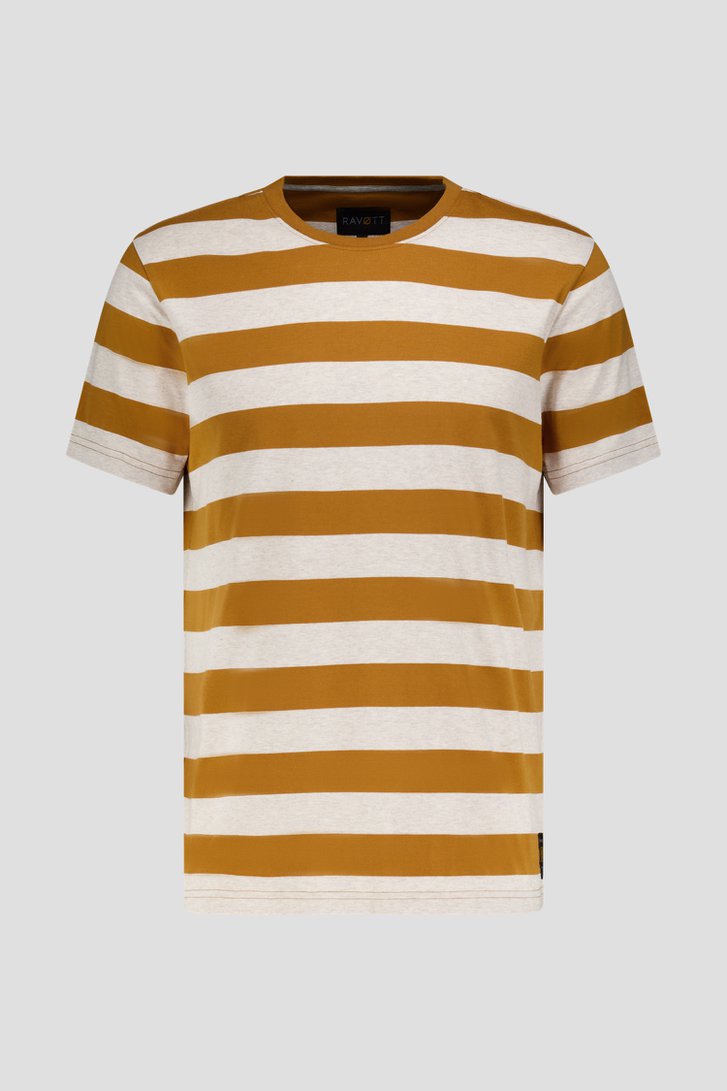 T-shirt à motif rayé marron de Ravøtt pour Hommes