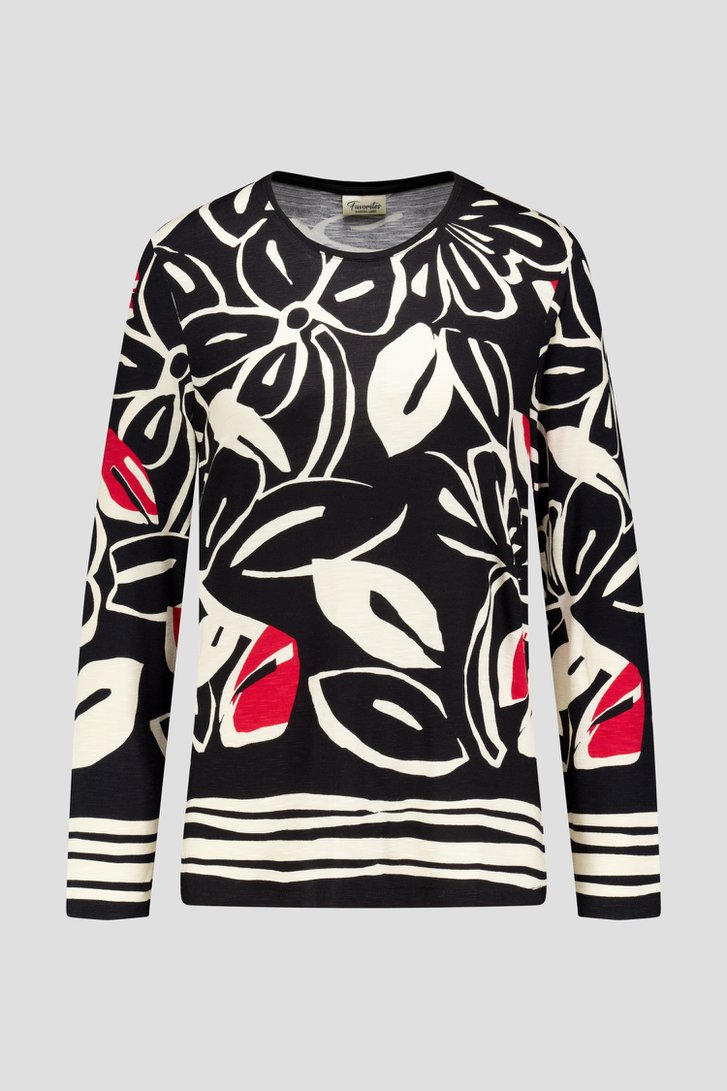 Photo produit 1 de T-shirt avec imprimé feuilles noir et blanc de Barbara Lebek pour Femmes