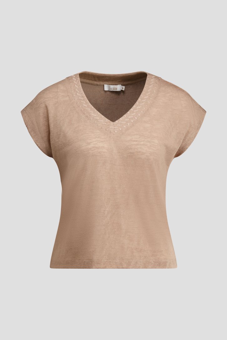 Photo produit 1 de T-shirt beige à encolure en V de Liberty Loving nature pour Femmes