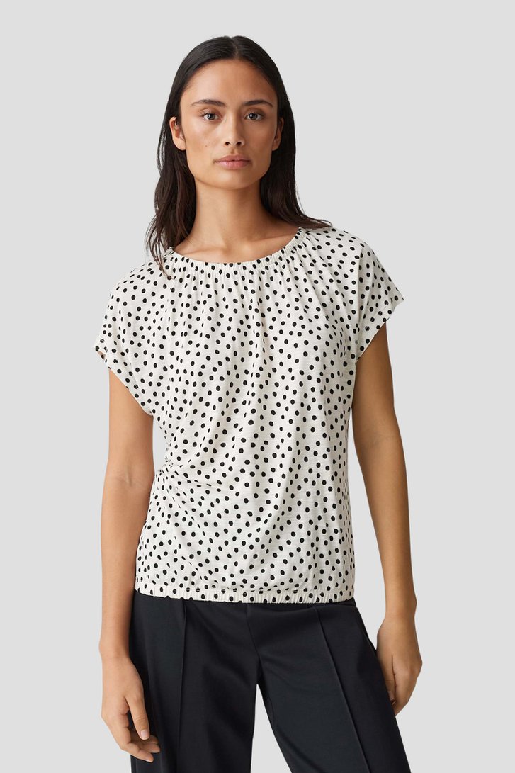 T-shirt beige à pois noirs de Opus pour Femmes