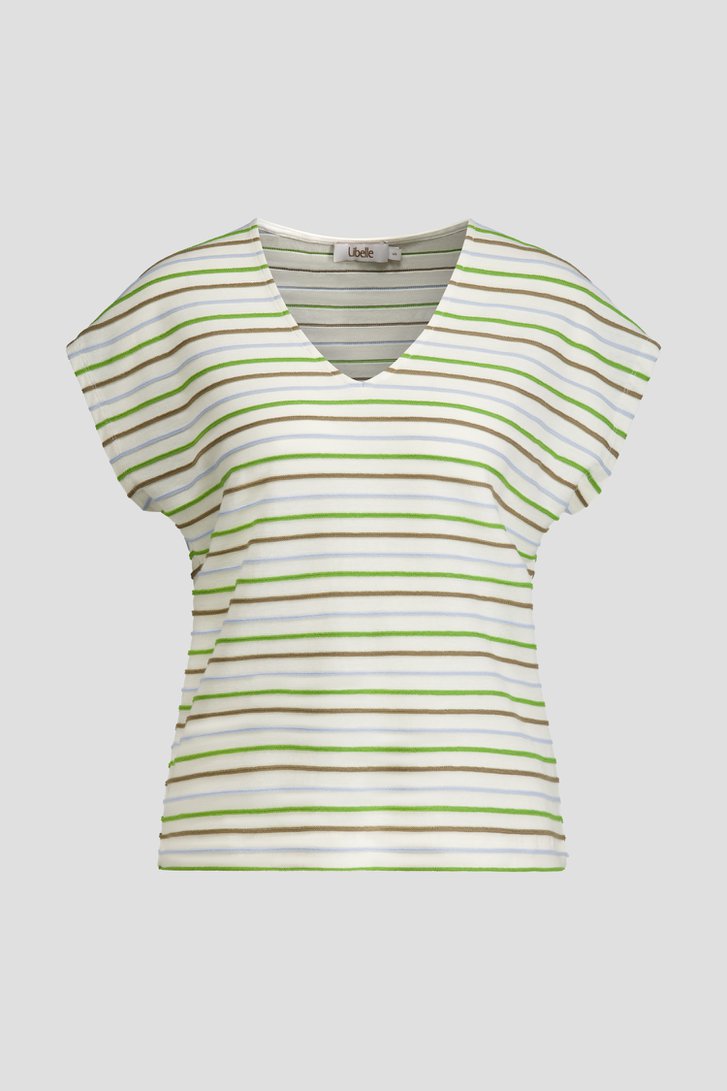 Photo produit 1 de T-shirt beige à rayures kaki de Libelle pour Femmes