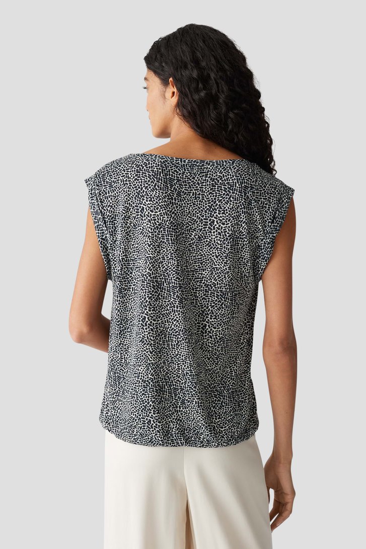 T-shirt beige clair avec imprimé bleu marine de Opus pour Femmes