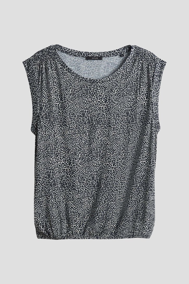 T-shirt beige clair avec imprimé bleu marine de Opus pour Femmes