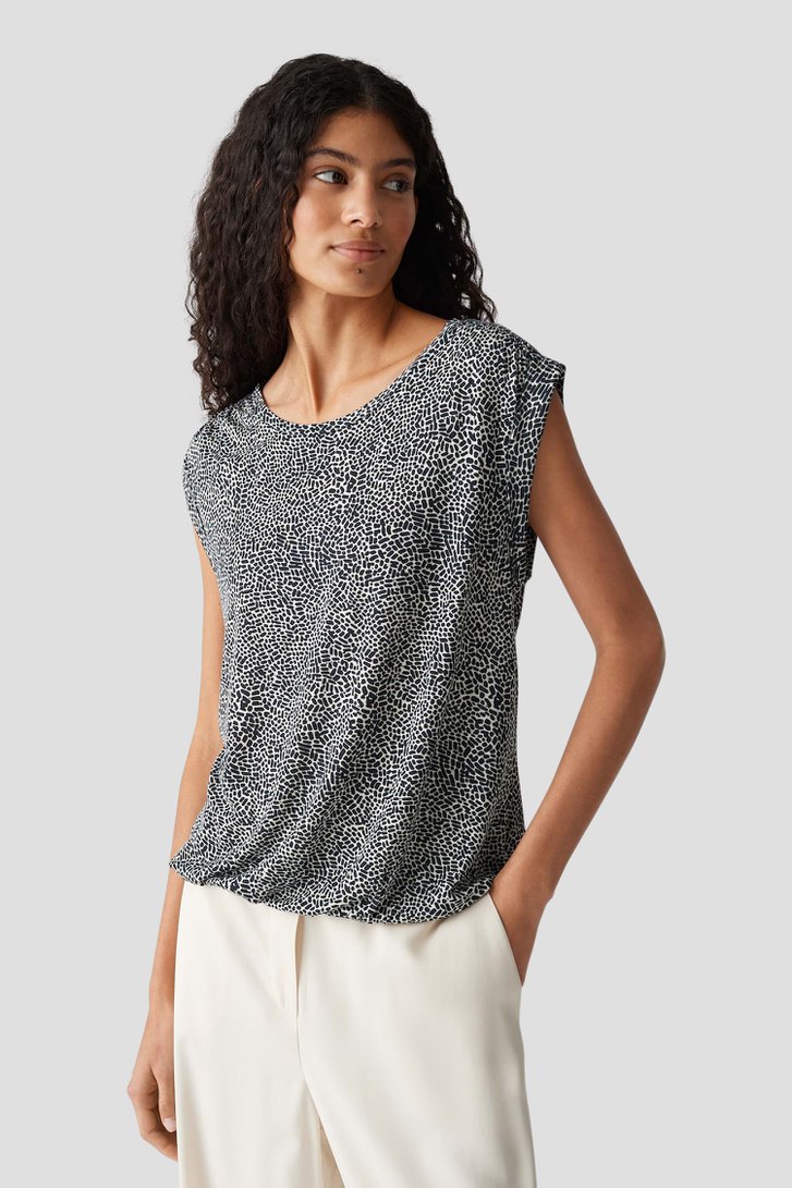 T-shirt beige clair avec imprimé bleu marine de Opus pour Femmes