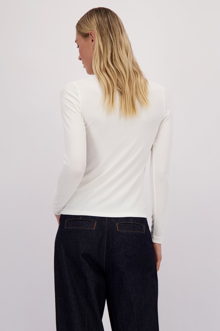 Le dos de T-shirt blanc à col en V et manches longues de Liberty Island pour Femmes