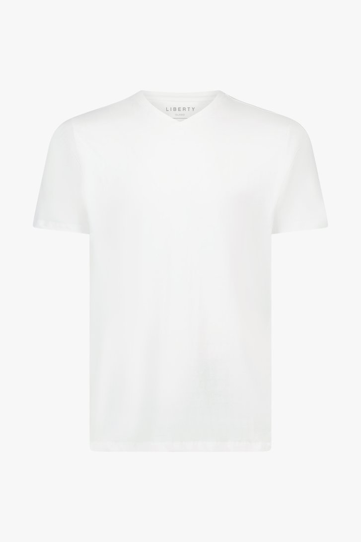 T-shirt blanc à col en V de Liberty Island pour Hommes