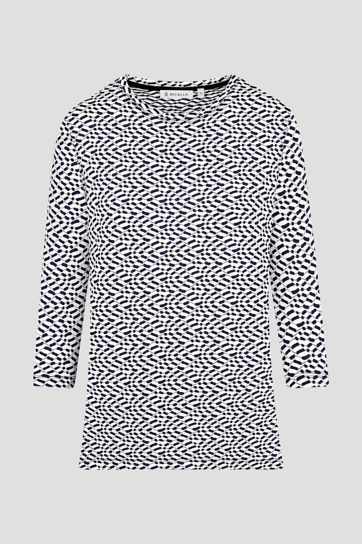 T-shirt blanc à imprimé fin bleu foncé de Bicalla pour Femmes