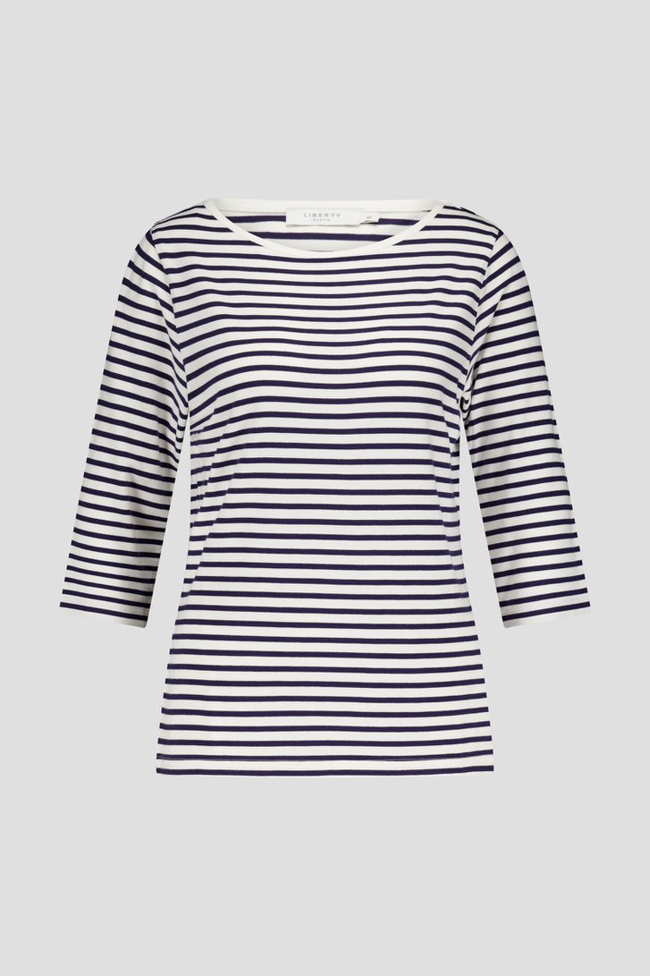 T-shirt blanc à rayures bleues de Liberty Island pour Femmes