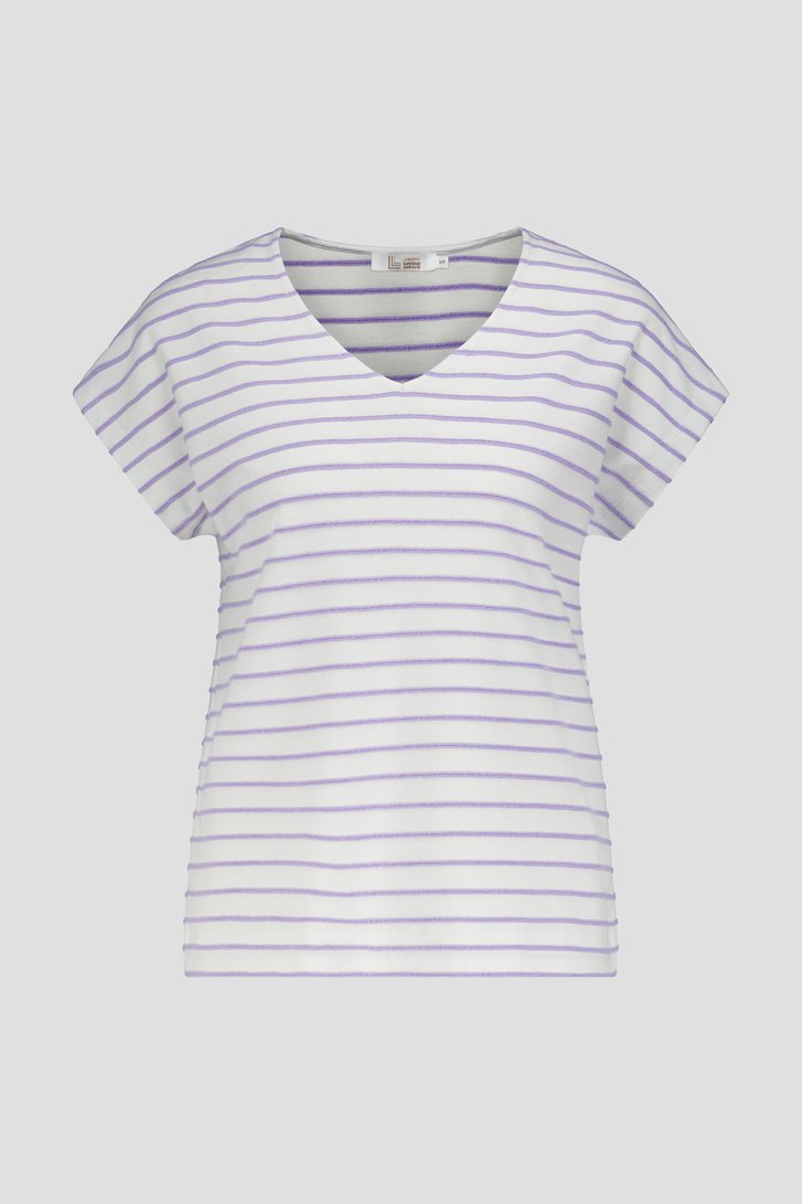 Photo produit 1 de T-shirt blanc à rayures mauves de Liberty Loving nature pour Femmes
