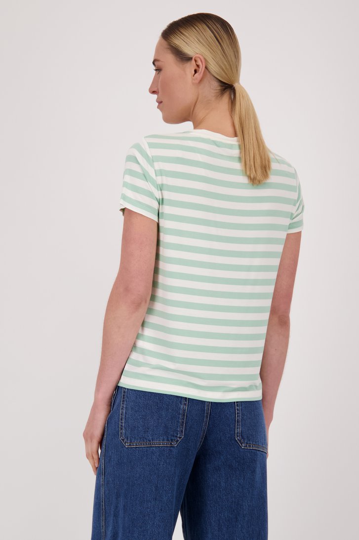 T-shirt blanc à rayures vertes de Liberty Island pour Femmes