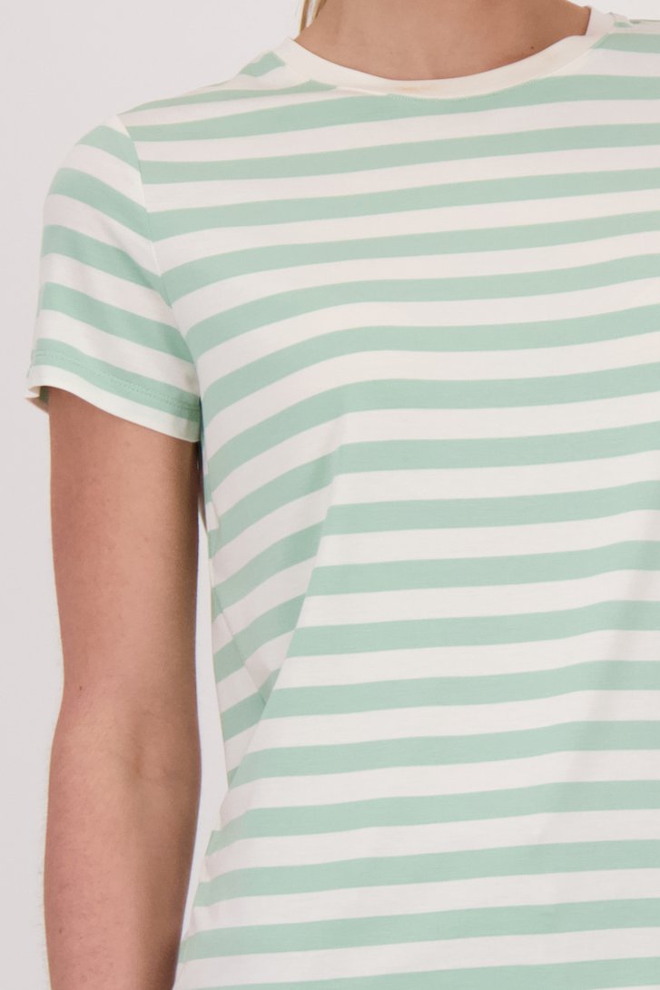 T-shirt blanc à rayures vertes de Liberty Island pour Femmes