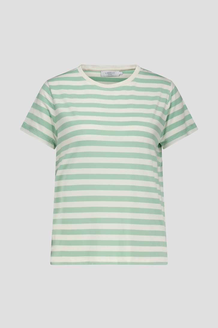 T-shirt blanc à rayures vertes de Liberty Island pour Femmes