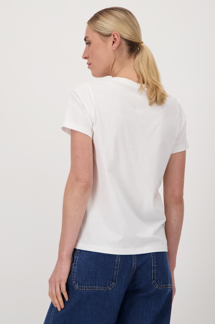 T-shirt blanc avec col en V de Liberty Island pour Femmes