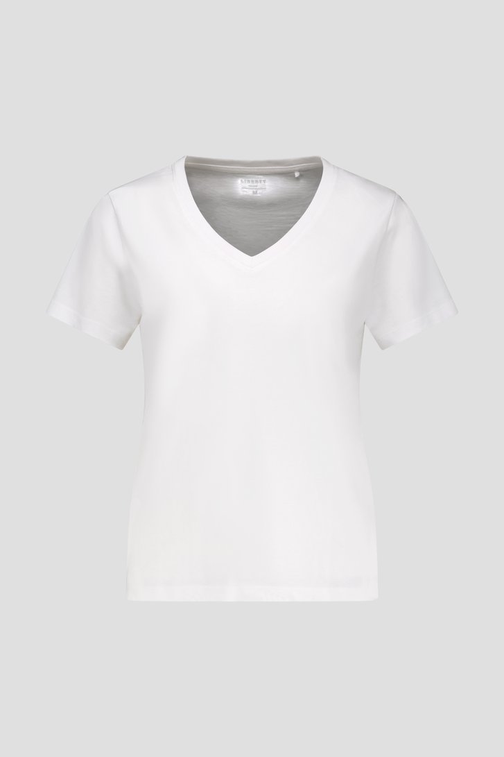 T-shirt blanc avec col en V de Liberty Island pour Femmes