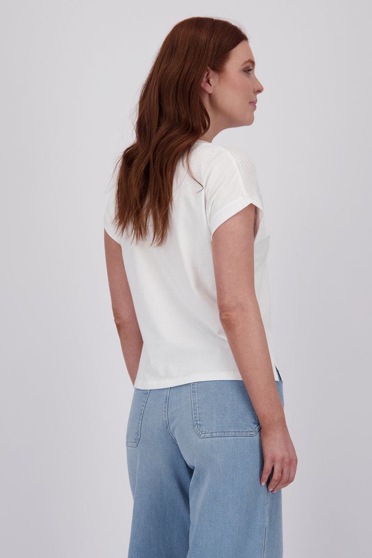 T-shirt blanc avec détail tricoté sur l'épaule de Libelle pour Femmes