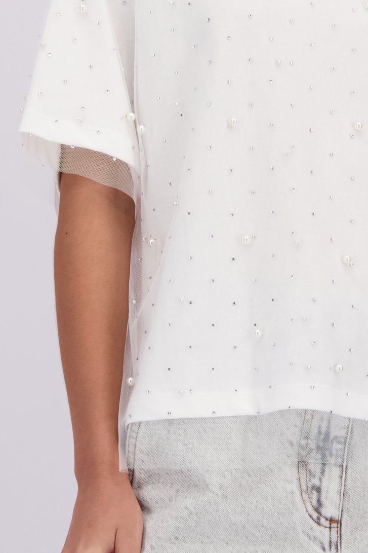 Détail de T-shirt blanc avec perles et strass de Louise pour Femmes