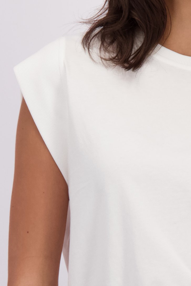 Détail de T-shirt blanc sans manches de Louise pour Femmes