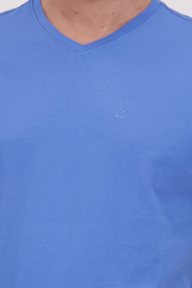 T-shirt bleu à col en V de Liberty Island pour Hommes