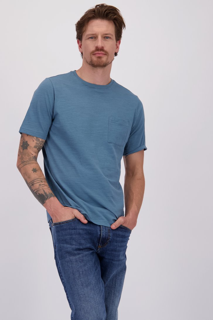 Le devant de T-shirt bleu à col rond de Ravøtt pour Hommes
