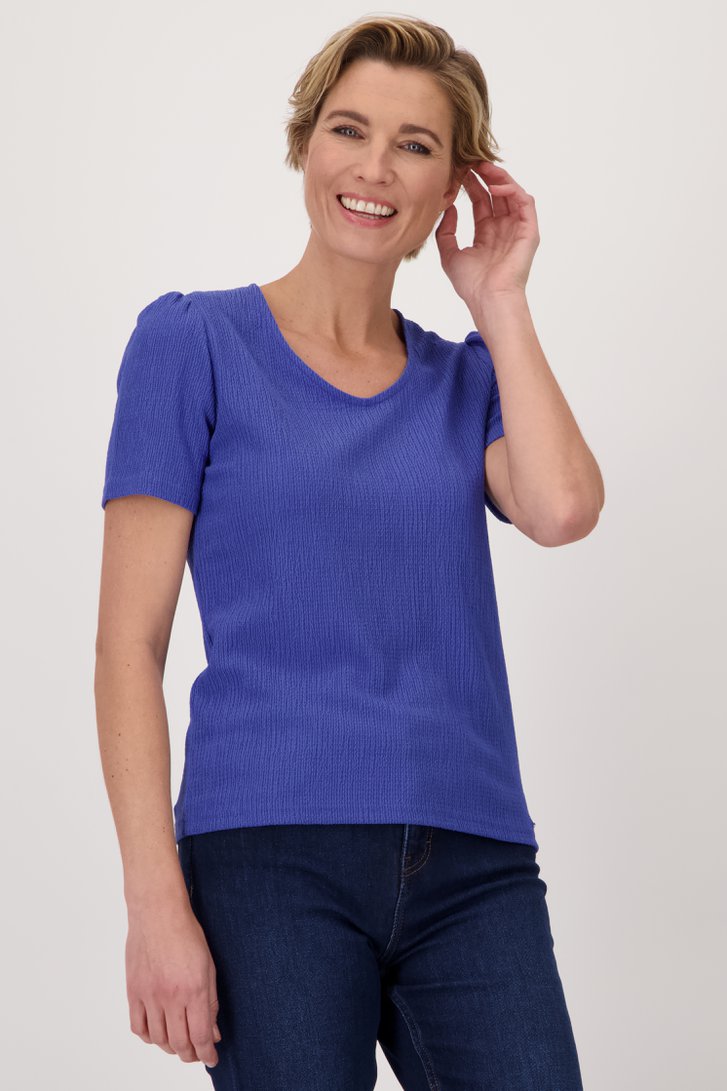 T-shirt bleu à texture gaufrée de Claude Arielle pour Femmes