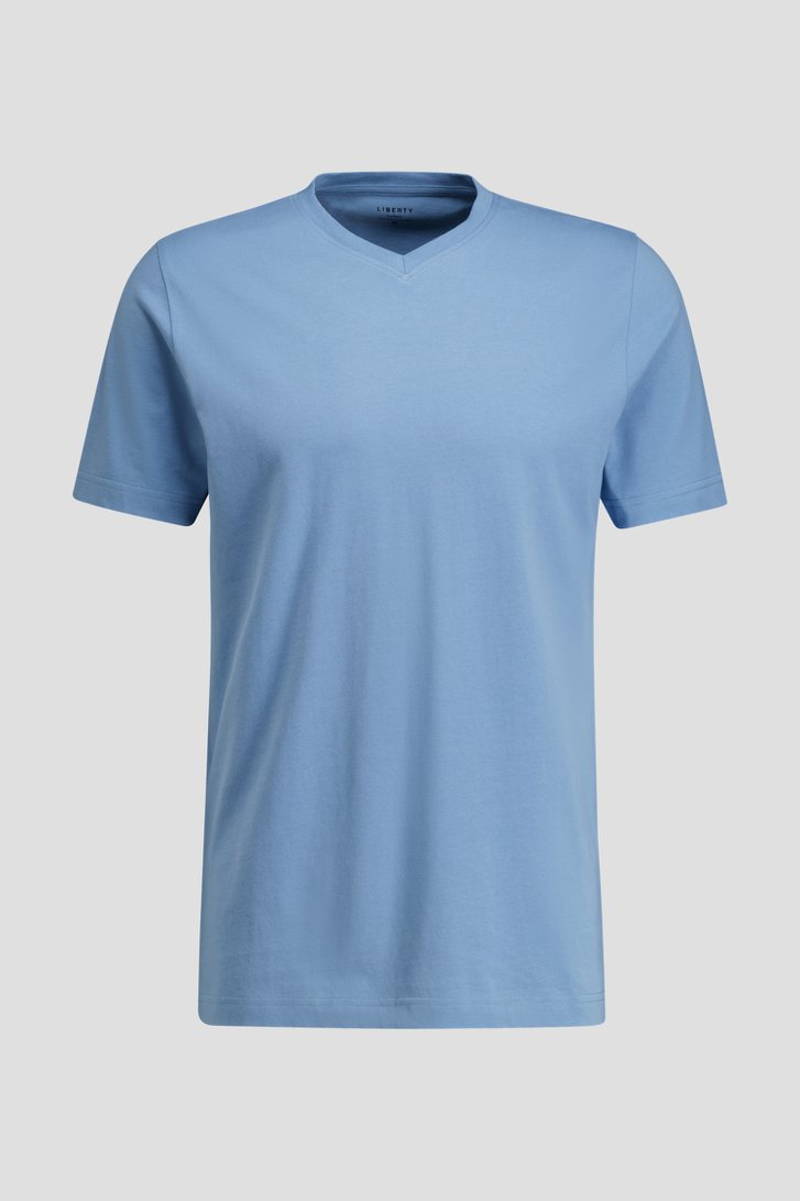 Photo produit 1 de T-shirt bleu acier en coton avec col en V de Liberty Island pour Hommes