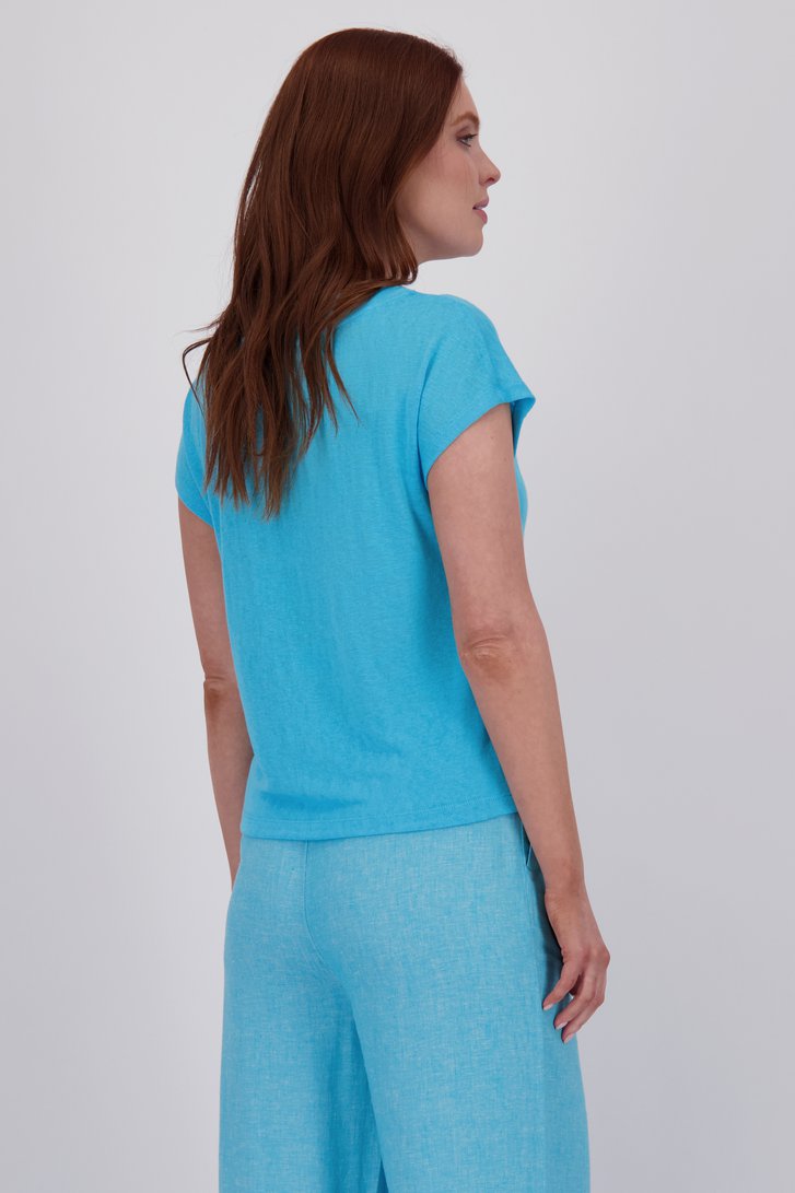 T-shirt bleu avec col en V de Liberty Loving nature pour Femmes