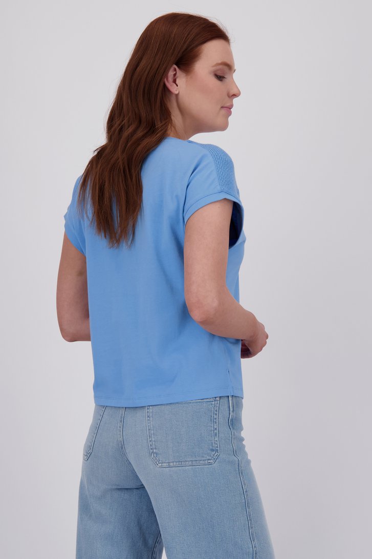 T-shirt bleu avec détail tricoté sur l'épaule de Libelle pour Femmes