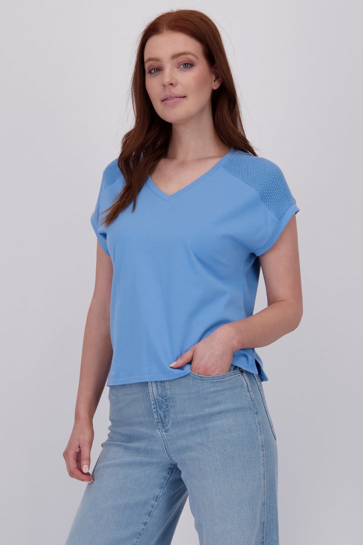 T-shirt bleu avec détail tricoté sur l'épaule de Libelle pour Femmes