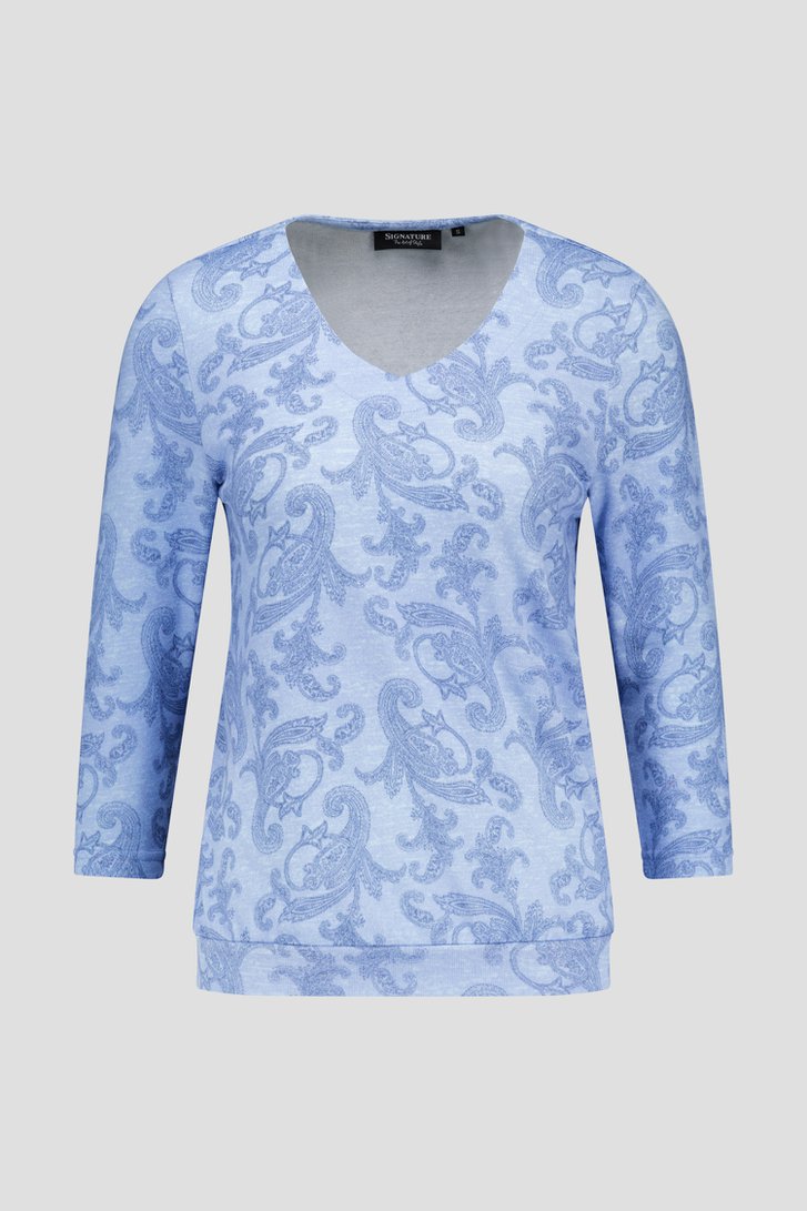 T-shirt bleu clair à imprimé cachemire de Signature pour Femmes