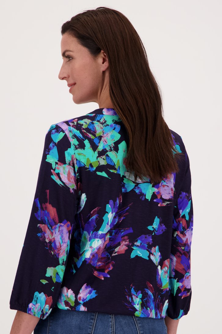 T-shirt bleu foncé à imprimé coloré de Signature pour Femmes