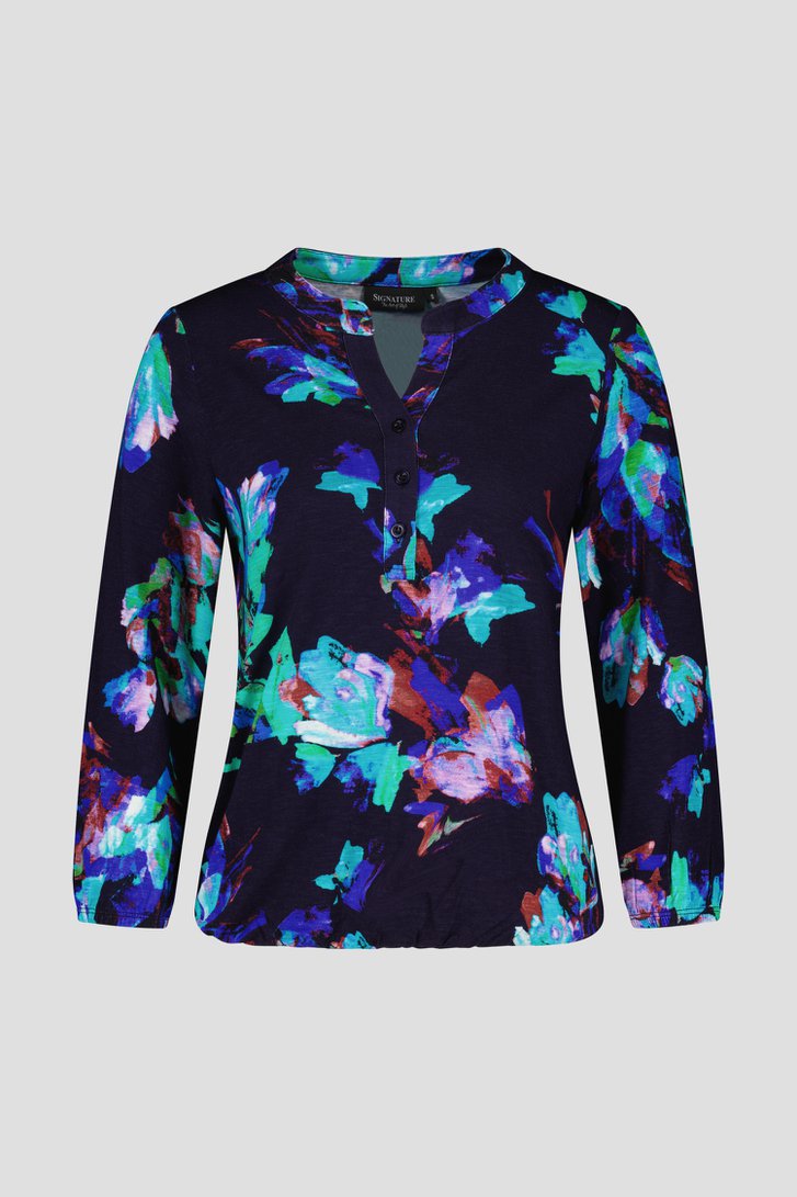 T-shirt bleu foncé à imprimé coloré de Signature pour Femmes