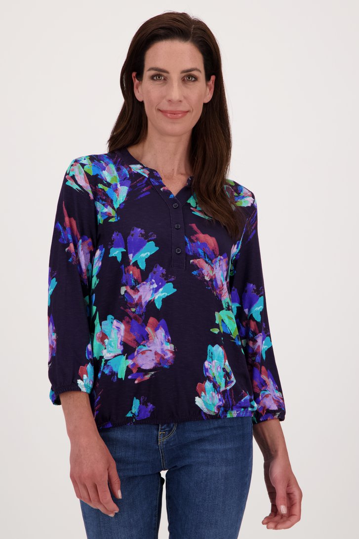 T-shirt bleu foncé à imprimé coloré de Signature pour Femmes